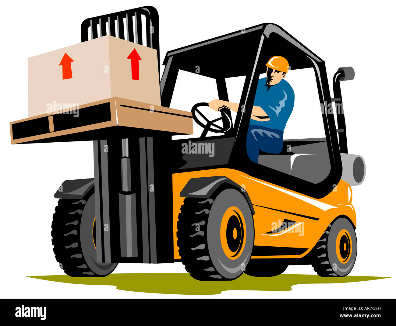 Gabelstapler mit Last isoliert auf weiss Stockfoto