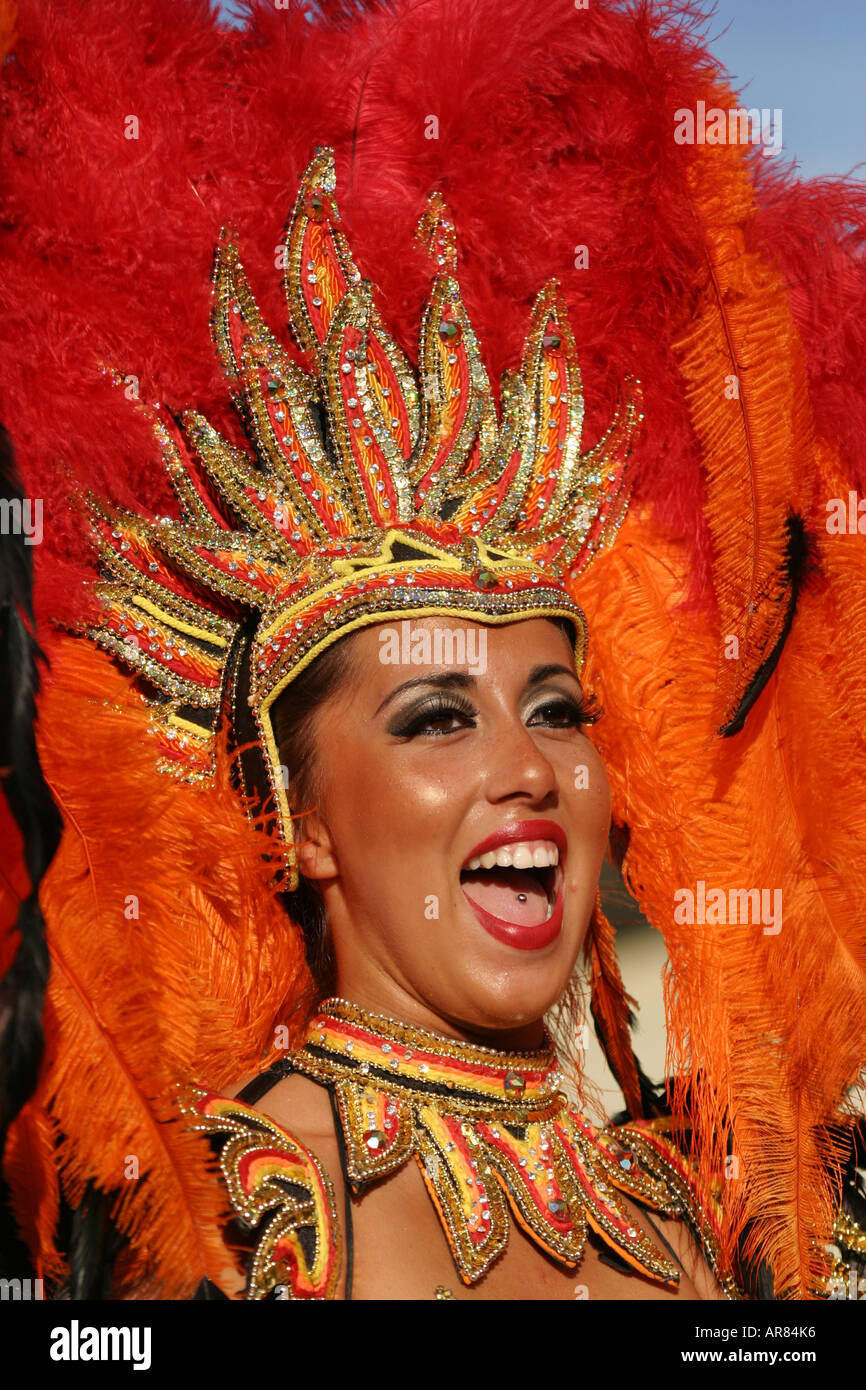 Das Gesicht einer schönen Karneval Königin in den jährlichen Karneval in Nyköping, Schweden Stockfoto