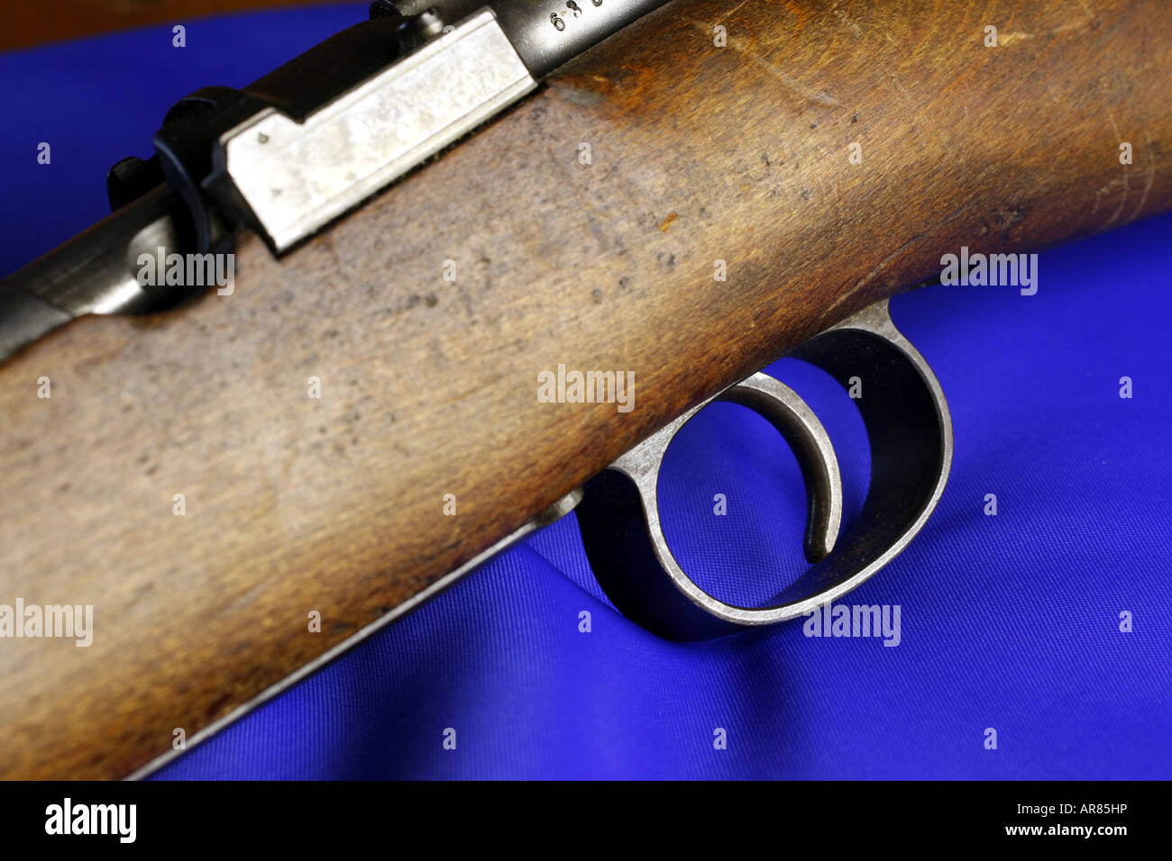 Gewehr Lager zeigt Auslöser, Trigger Guard-Verschluss-Mechanismus Stockfoto