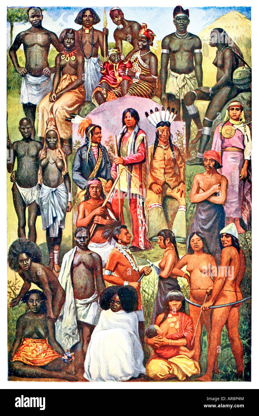 Menschlichen Rassen. Antike Darstellung. 1920 Stockfoto