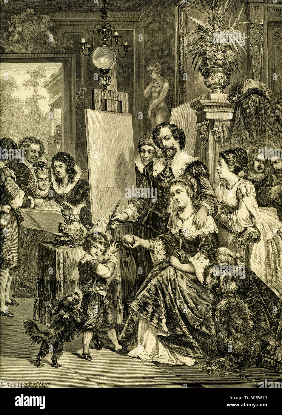 Rubens, Peter Paul, 28.6.1577 - 30.5.1640, niederländischer Maler und Diplomat, voller Länge, mit Familie, Gravur von X. A. v. R. Brend'Amour, 19. Jahrhundert, Stockfoto
