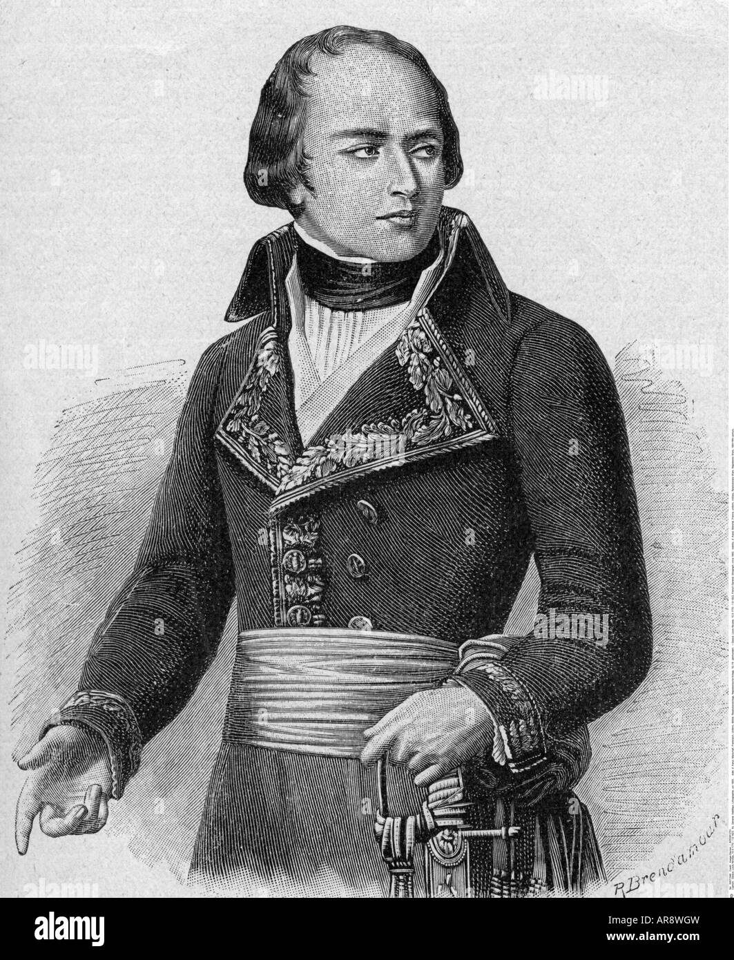 Davout, Louis Nicolas, 10.5.1770 - 1.6.1823, französischer General, halbe Länge, lithograph, ca. 1800, Stockfoto