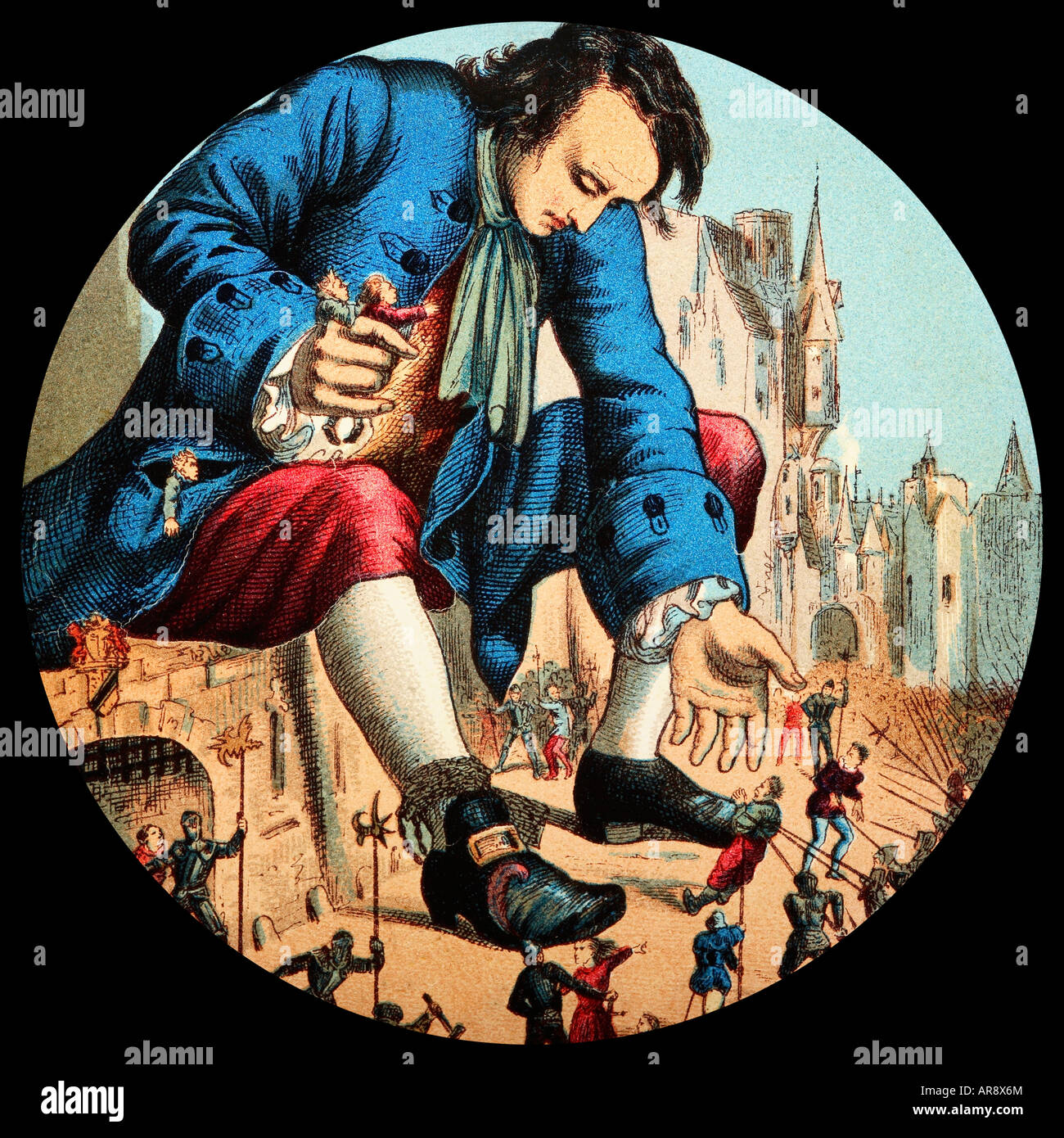 Alte Glas Laterne schieben Sie der Geschichte von Gullivers Reisen Stockfoto