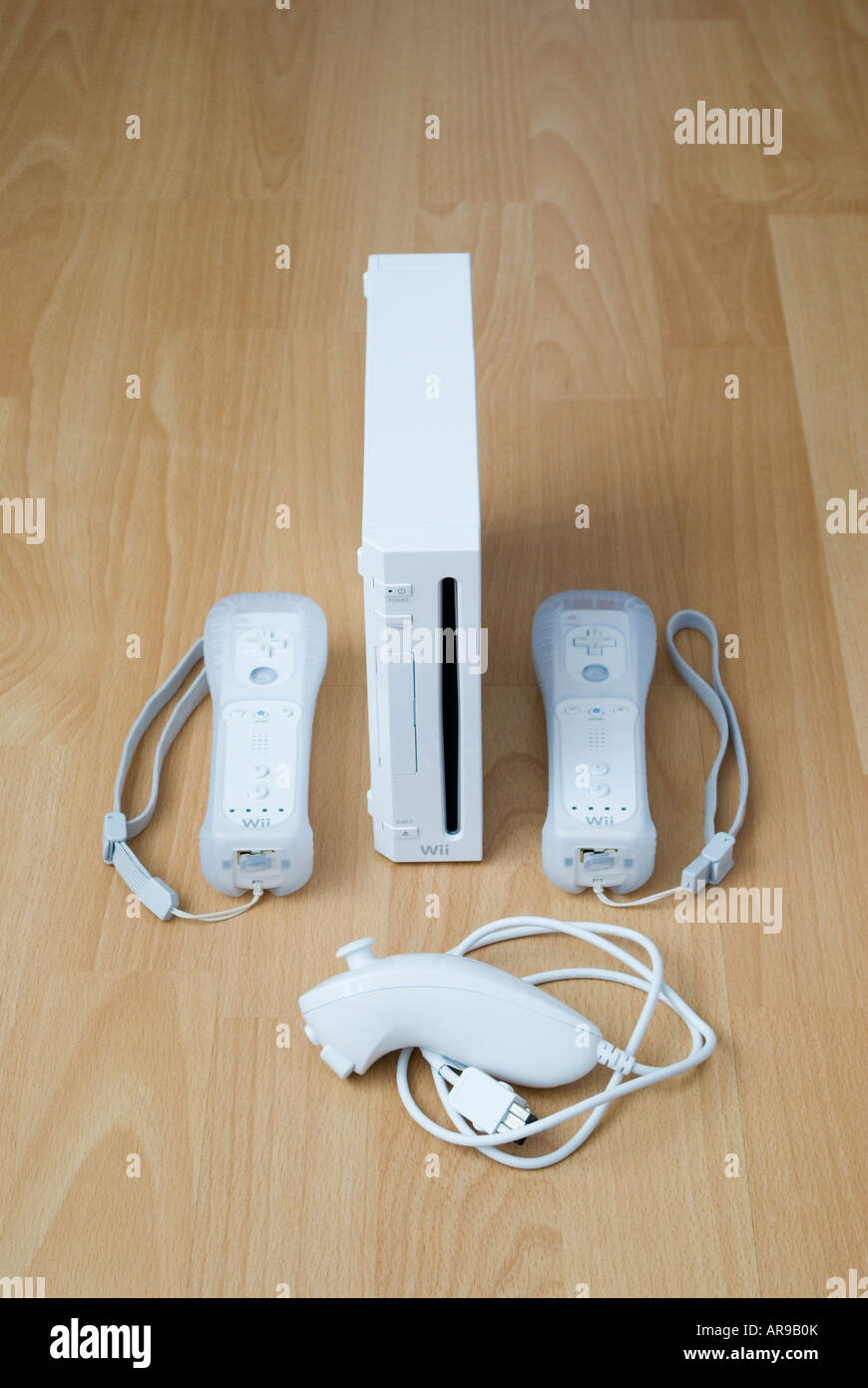 Nintendo Wii-Wireless Controller Handsets und Konsole und Nunchuk Stockfoto