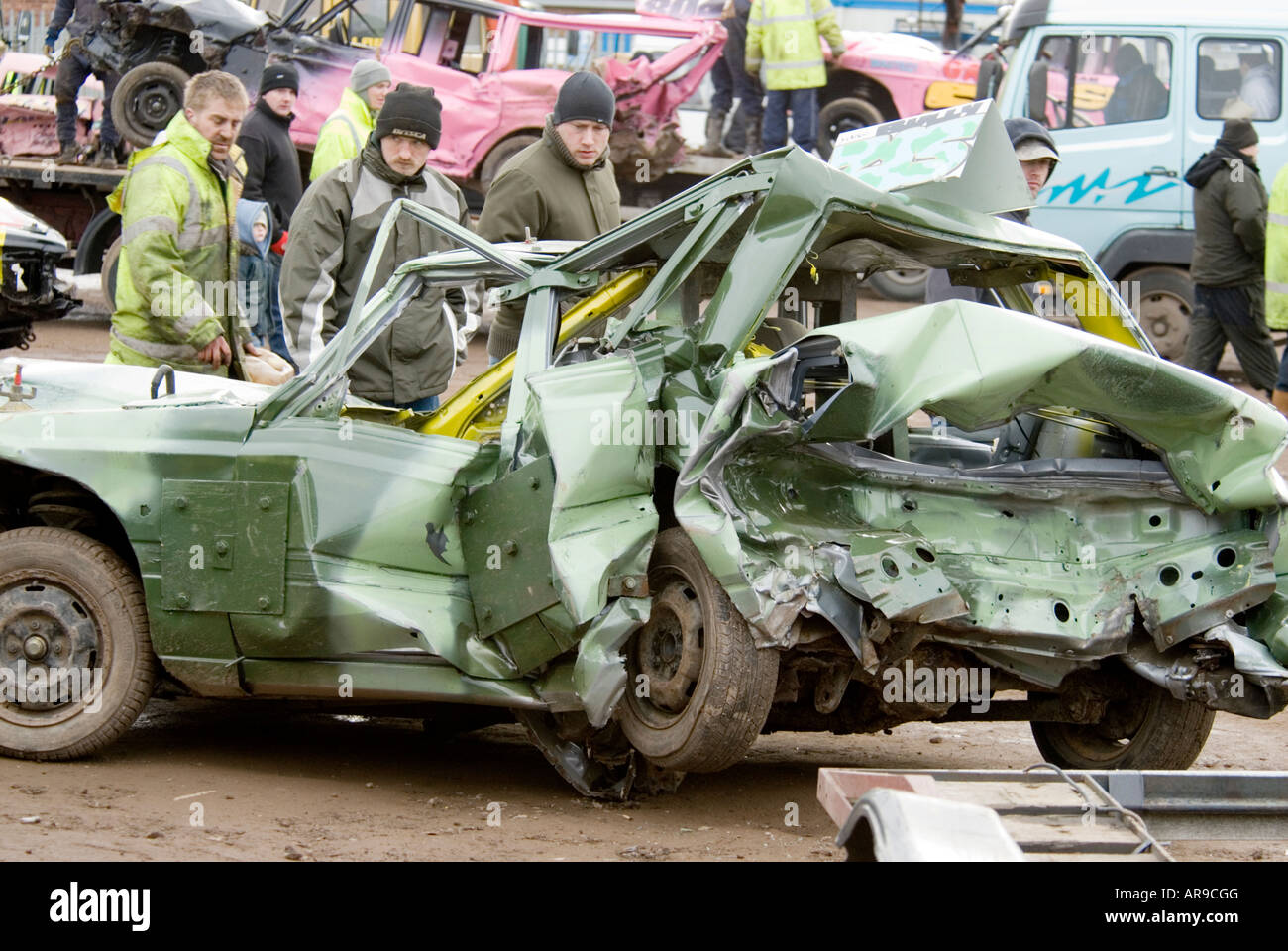 Knautsch Zone Autounfall stürzte Banger Autorennen Stockfoto