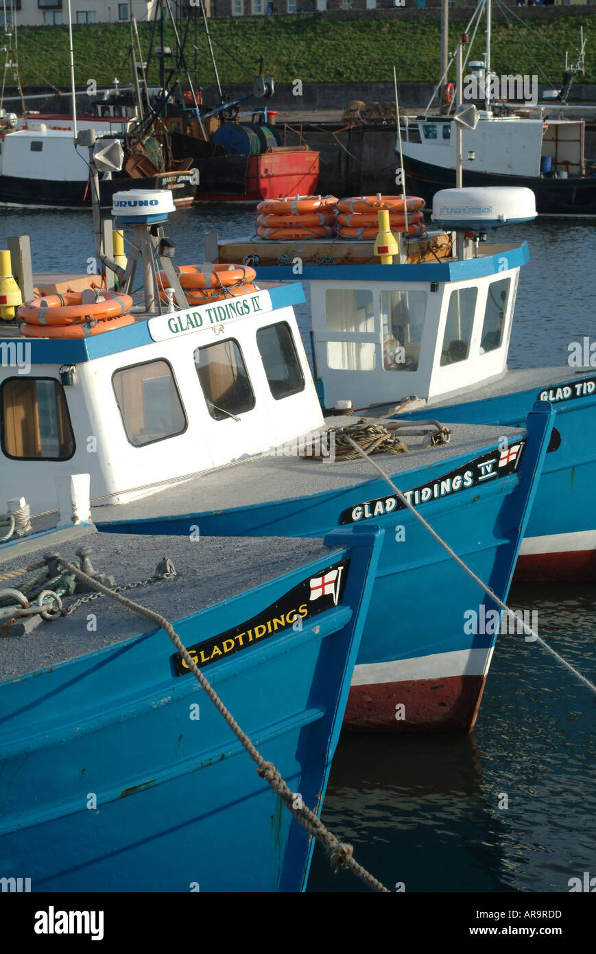 Angelboote/Fischerboote und Freizeitschifffahrt auf gemeinsame Hafen Northumberland Stockfoto