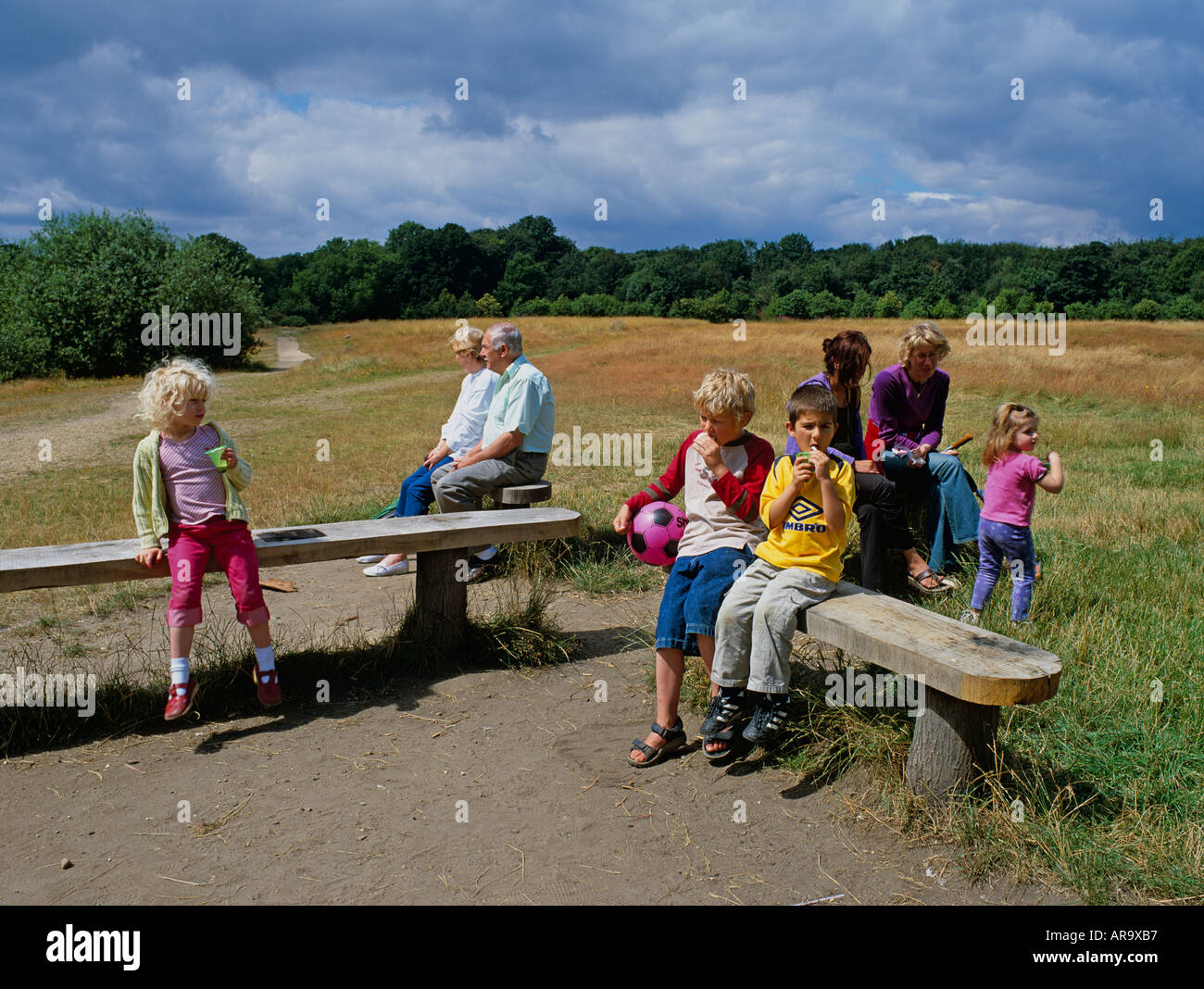 Mehrere Generationen von Menschen genießen Wanstead Wohnungen, Epping Forest, London, UK Stockfoto