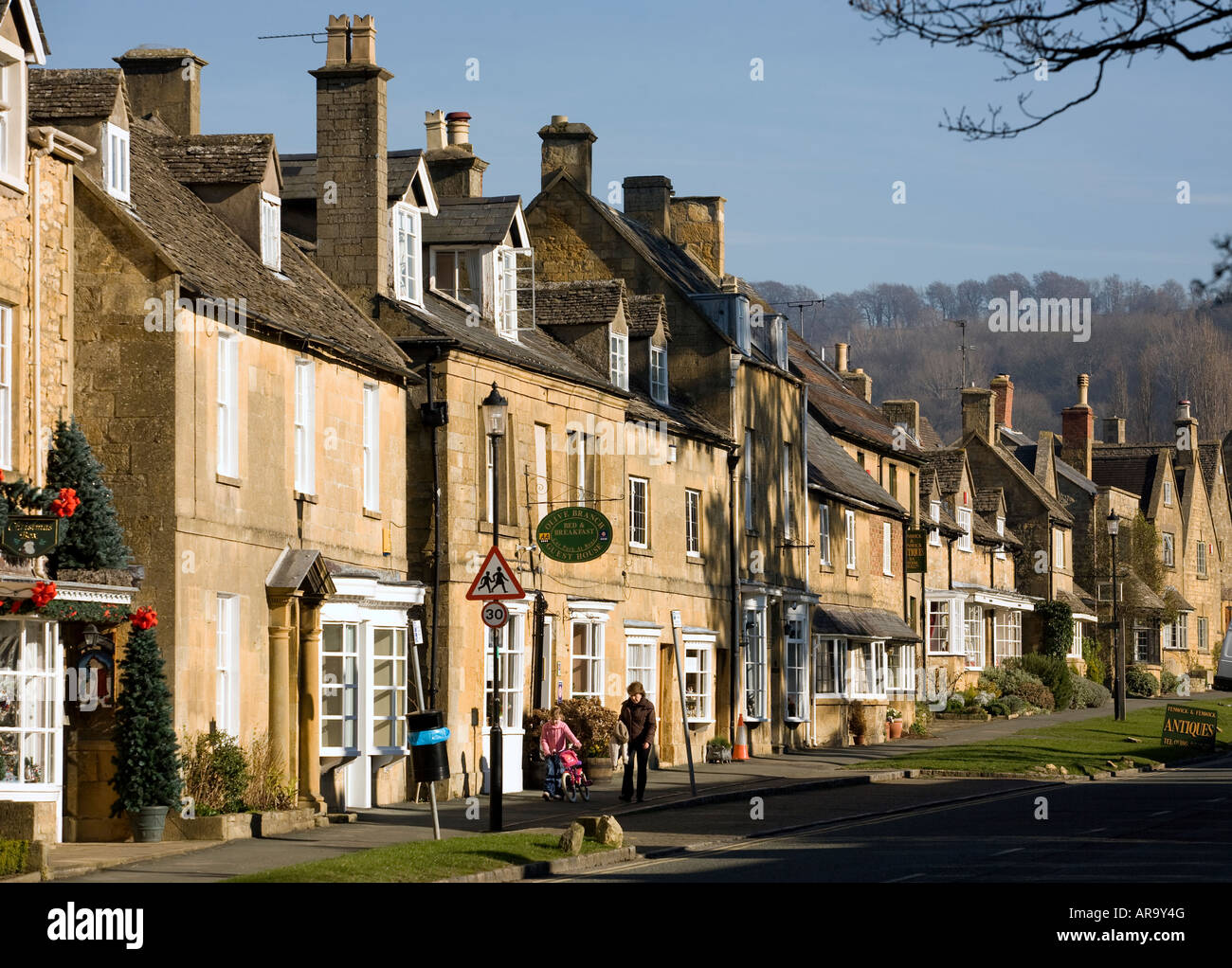 Cotswold Steinbauten in dem malerischen Dorf Broadway Worcestershire England UK Stockfoto