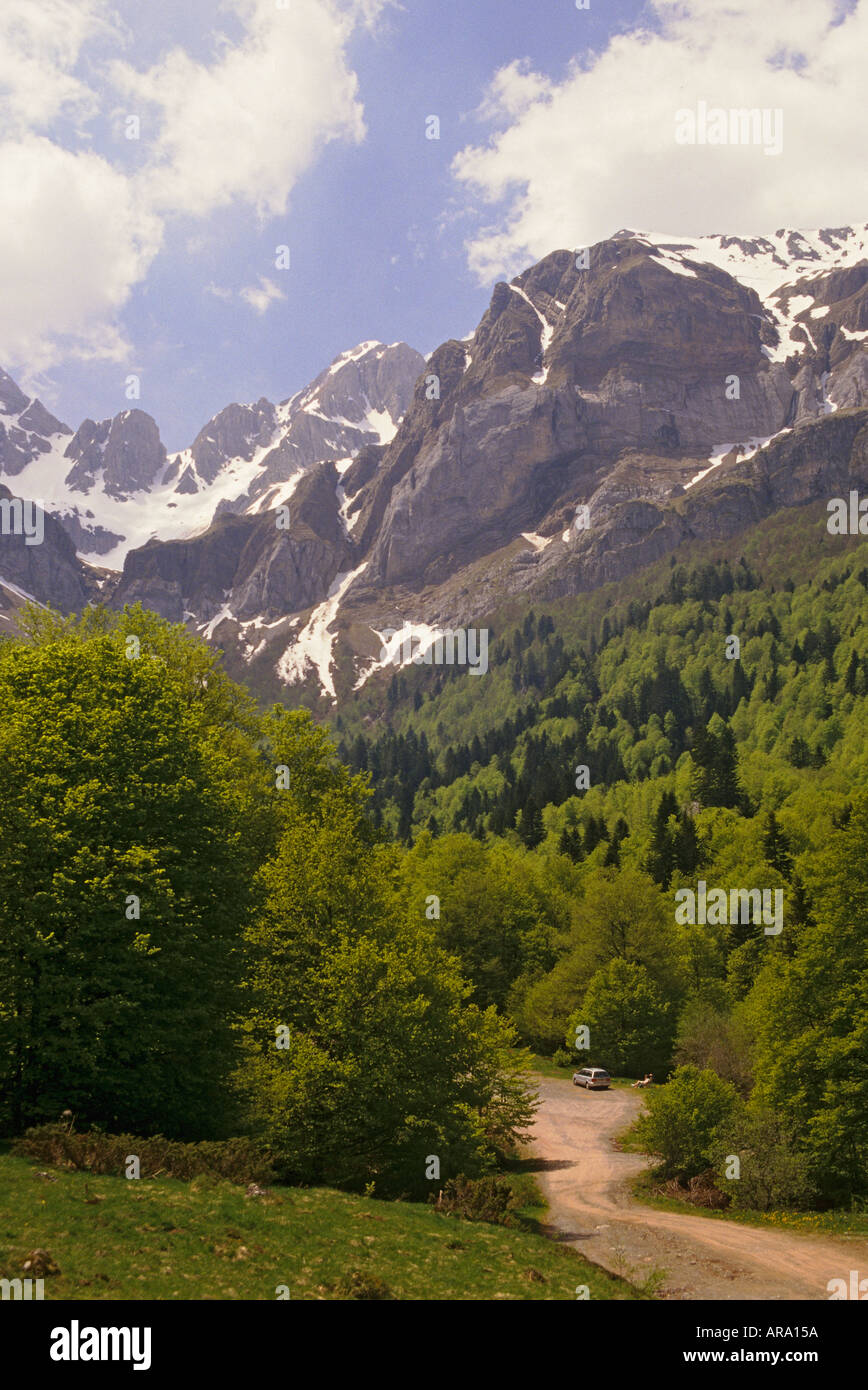 Frankreich-Pyrenäen am Straßenrand Ansichten über Route du Somport Stockfoto