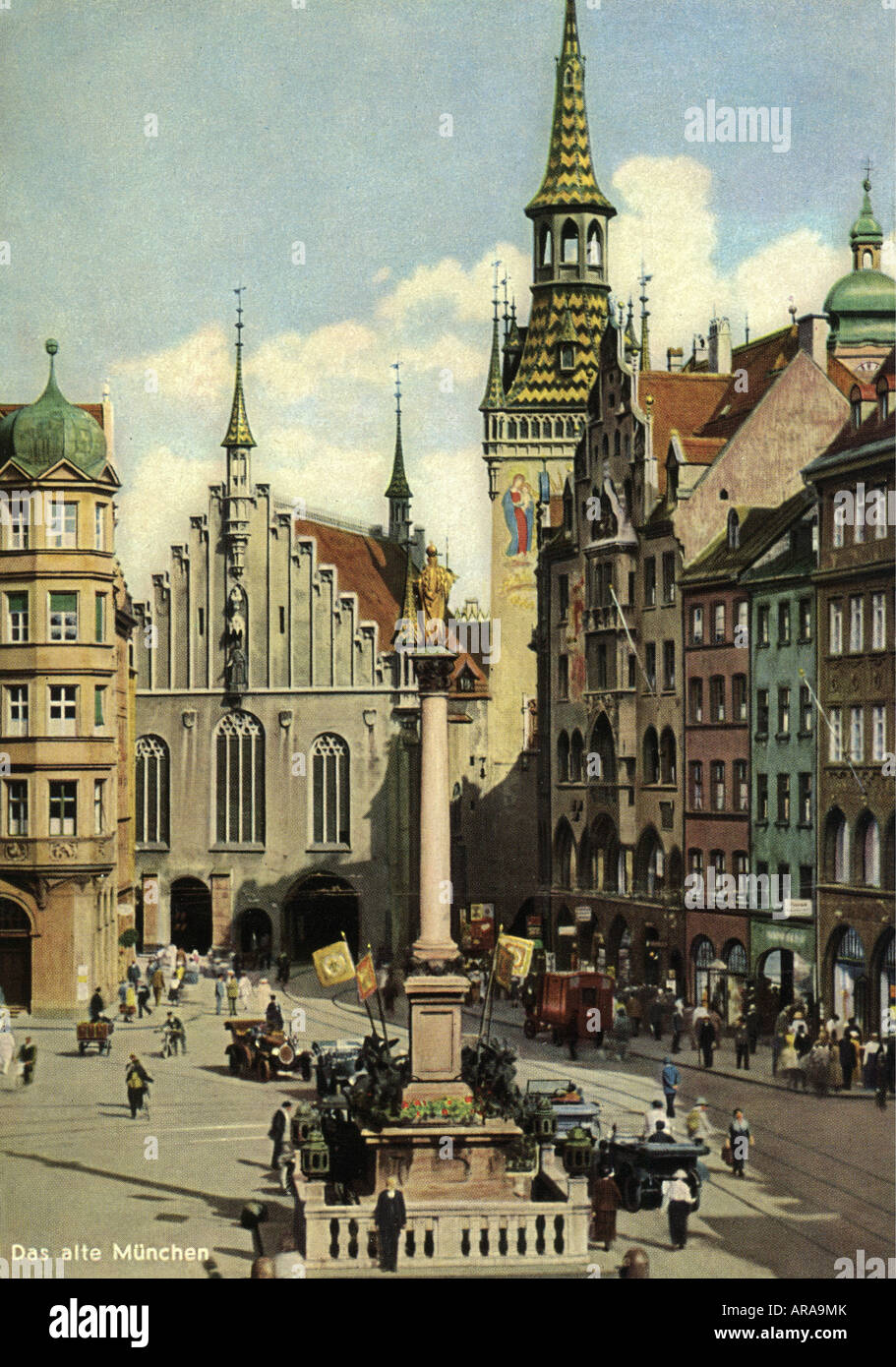 Carte Postale Ancienne Munich Marienplatz Ancien Hôtel De Ville – 1911 – Original
