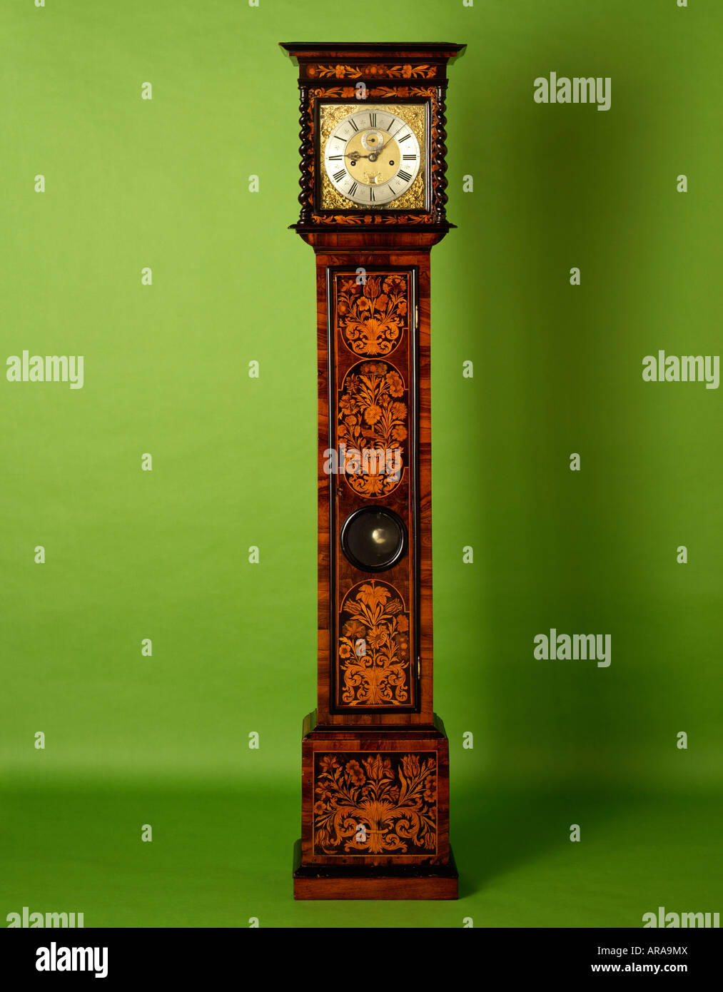 Intarsien-Standuhr von John Wise ca. 1690 Stockfoto