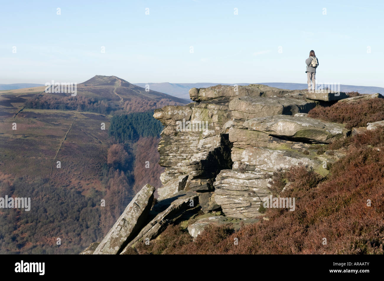Weibliche Walker Bamford hochkant in Derbyshire "Großbritannien" Stockfoto
