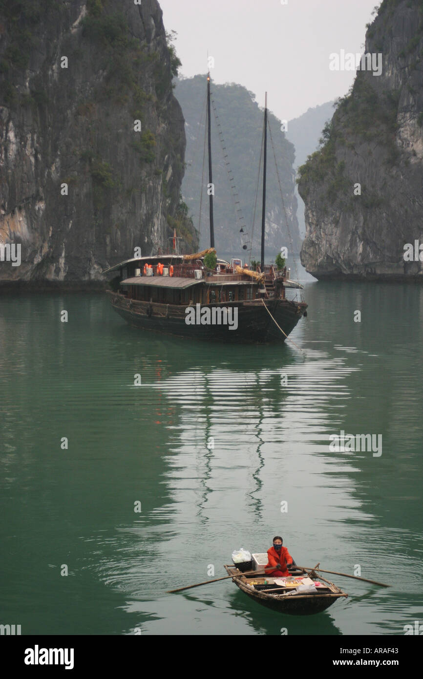 Boote in Halong Bucht Vietnam Stockfoto