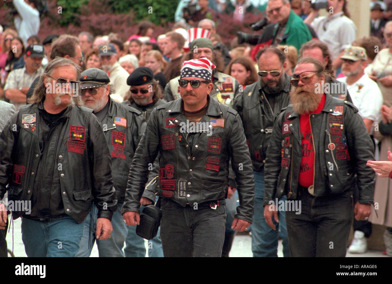 Vietnam Biker Veteranen Ehren Wachen Alter 55 marschieren in Memorial Day Prozession. St Paul Minnesota MN USA Stockfoto