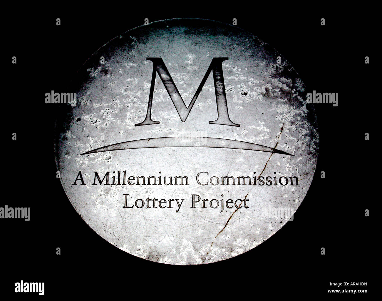 Pflaster-Zeichen markieren Millennium Projekt London 2000 Stockfoto