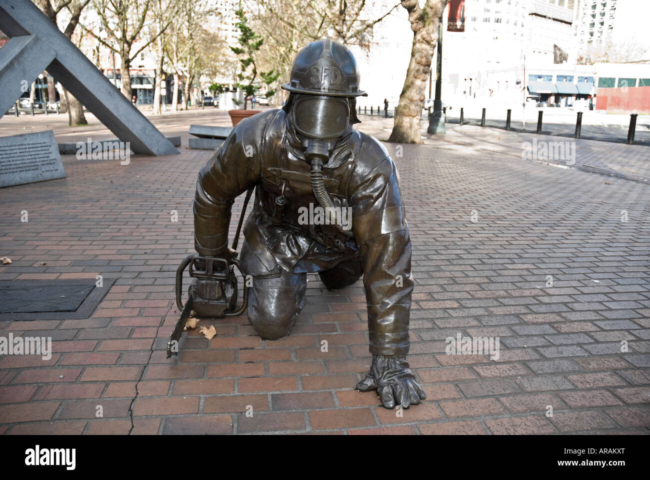 Gefallenen Feuerwehrleute Memorial in Occidental Square Park Downtown Seattle Washington Stockfoto