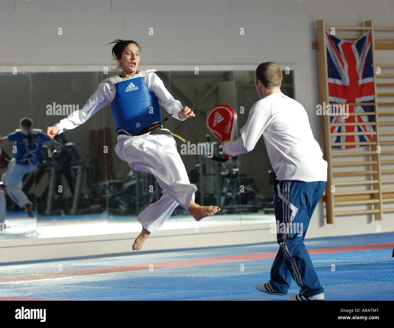 Fotograf Howard Barlow Taekwondoin Sarah Stevenson mit dem britischen Team training Stockfoto