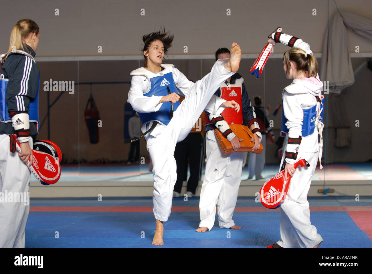 Fotograf Howard Barlow Taekwondoin Sarah Stevenson mit dem britischen Team training Stockfoto