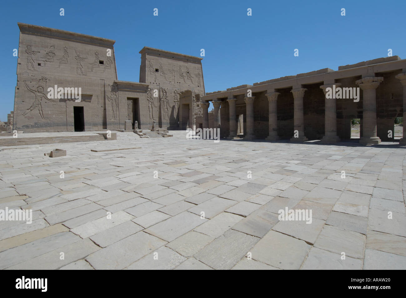 Zweiten Pylon, Tempel der Isis, Philae, Assuan, Ägypten Stockfoto