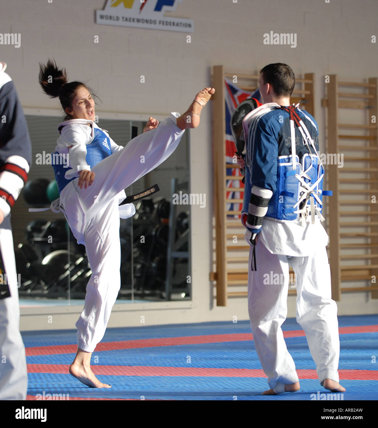 Fotograf Howard Barlow Taekwondoin Sarah Stevenson mit dem britischen Team training Stockfoto
