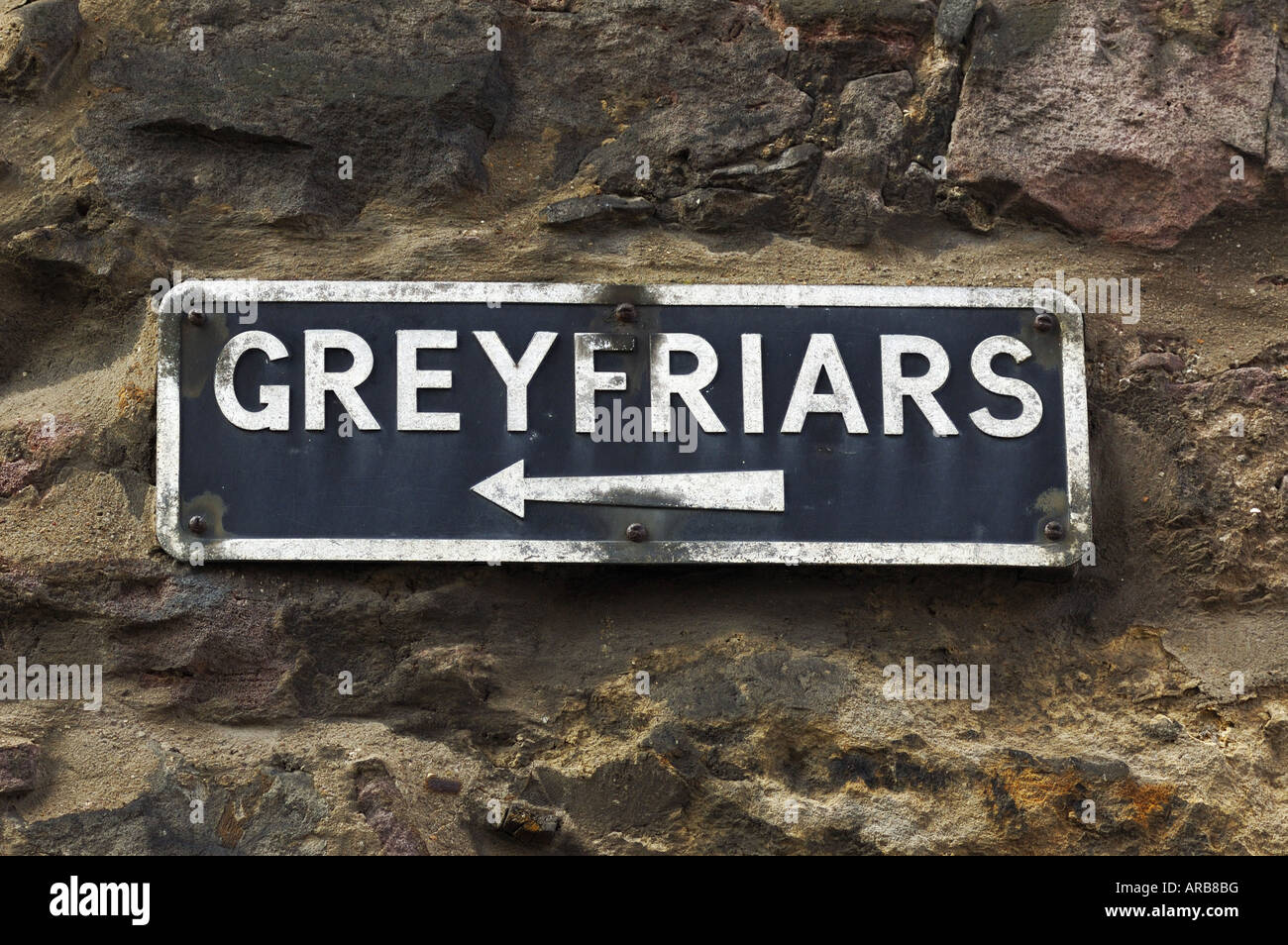 Das Schild nach Greyfriars Friedhof Stockfoto