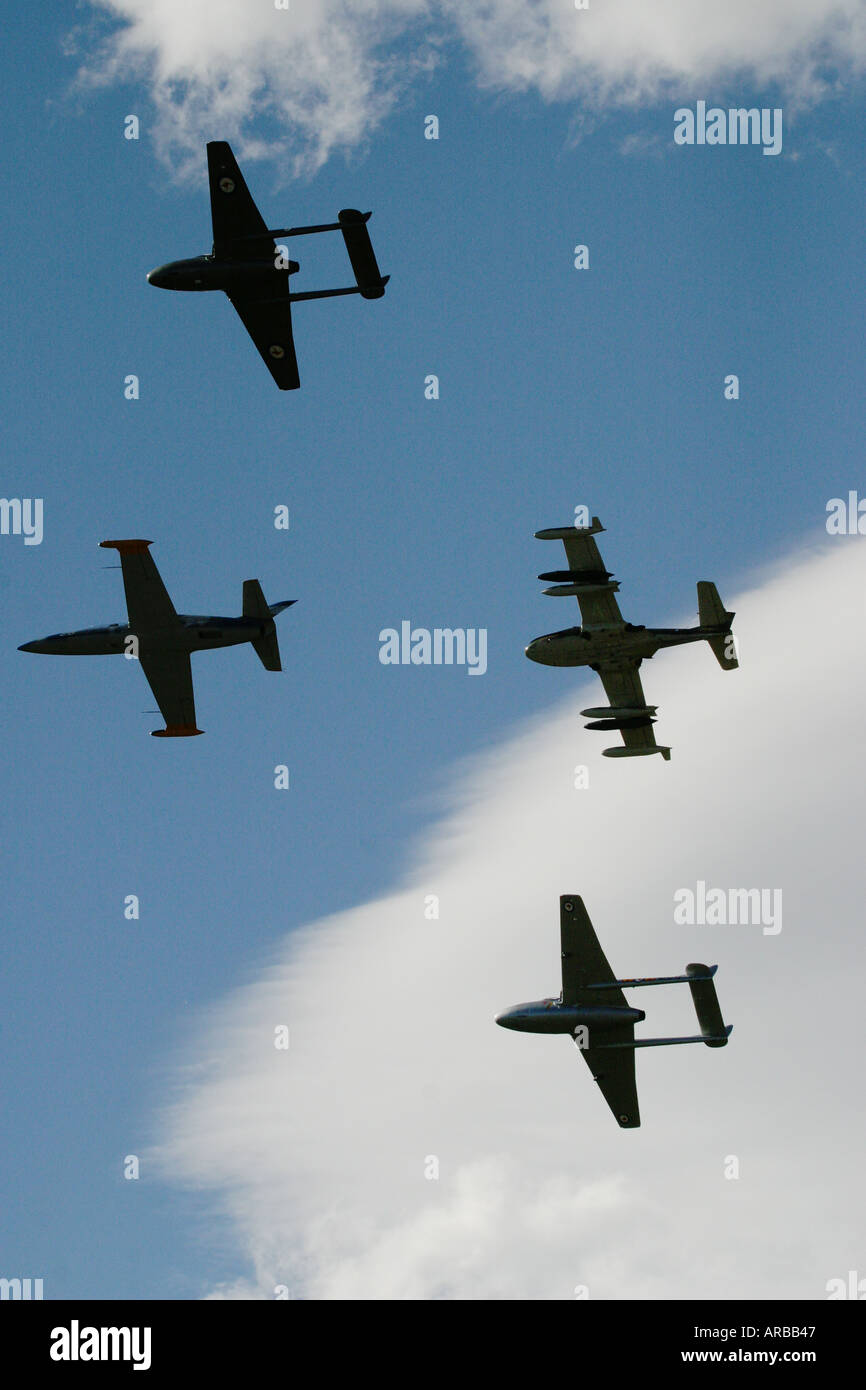 de Havilland Vampire X2 Cessna A37 Libelle und tschechoslowakische L 39 Albatros Jet Flugzeuge Stockfoto