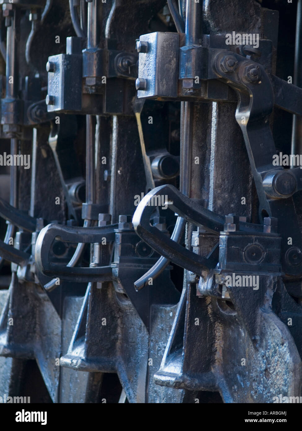Details der Dampf Zug Kolben im museum Stockfoto