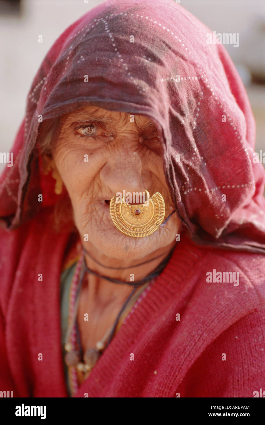 Alte Frau, Jodhpur, Rajasthan, Indien Stockfoto