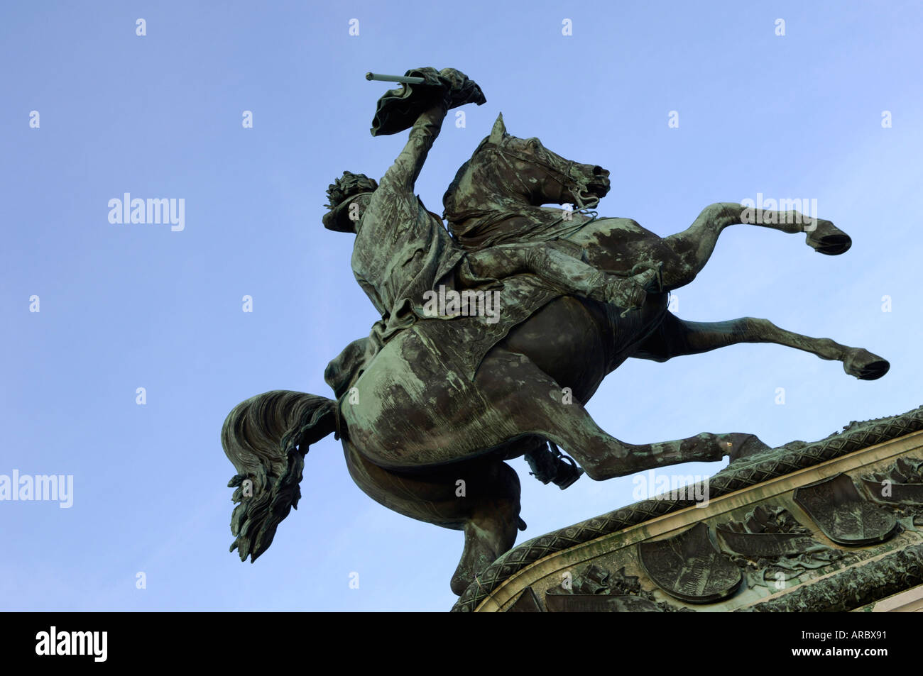 Statue, Reiter auf einem Pferd Stockfoto