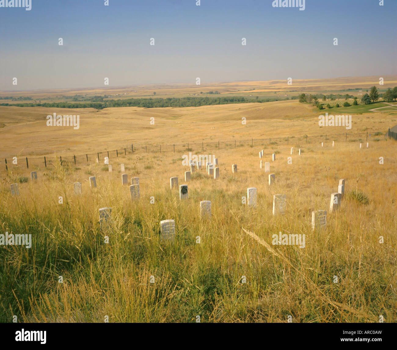 Custer's Last Stand Schlachtfeld Custers ernsten Aufstellungsort gekennzeichnet durch dunkle Schild auf Stein, Montana, USA, Nordamerika Stockfoto