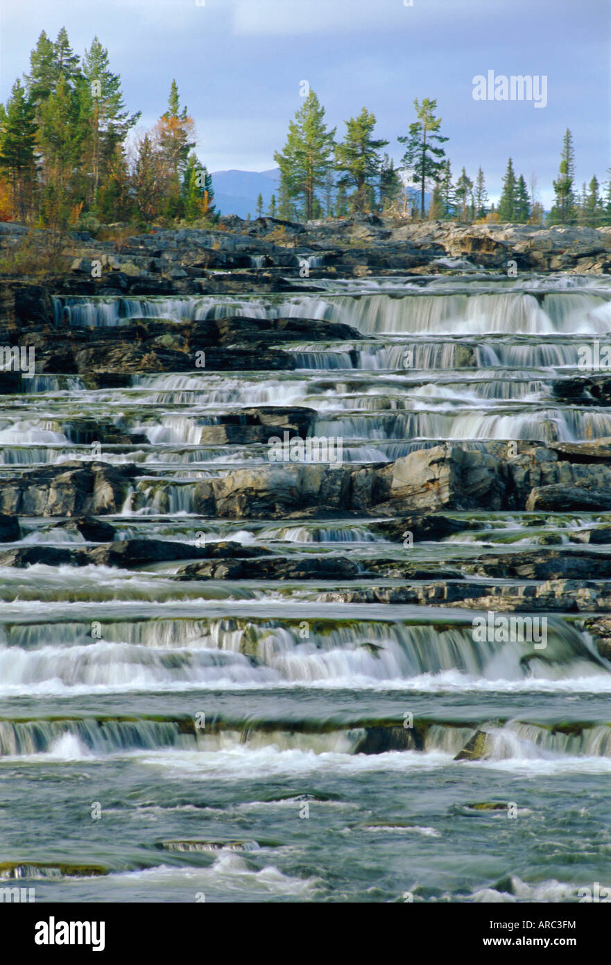 Trappstegforsarna Wasserfälle, Fatmomakke Region, Lappland, Schweden, Skandinavien, Europa Stockfoto