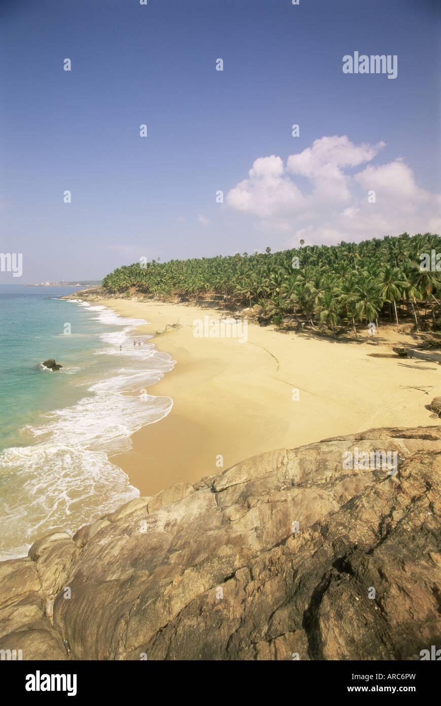 Strand und Kokosnuss Palmen, Kovalam, Kerala Zustand, Indien, Asien Stockfoto