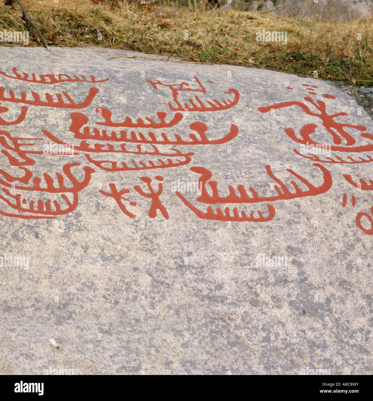 Alten Felszeichnungen aus Pre-Wikingerzeit, Ostfold in der Nähe von Halden, Norwegen, Skandinavien, Europa Stockfoto