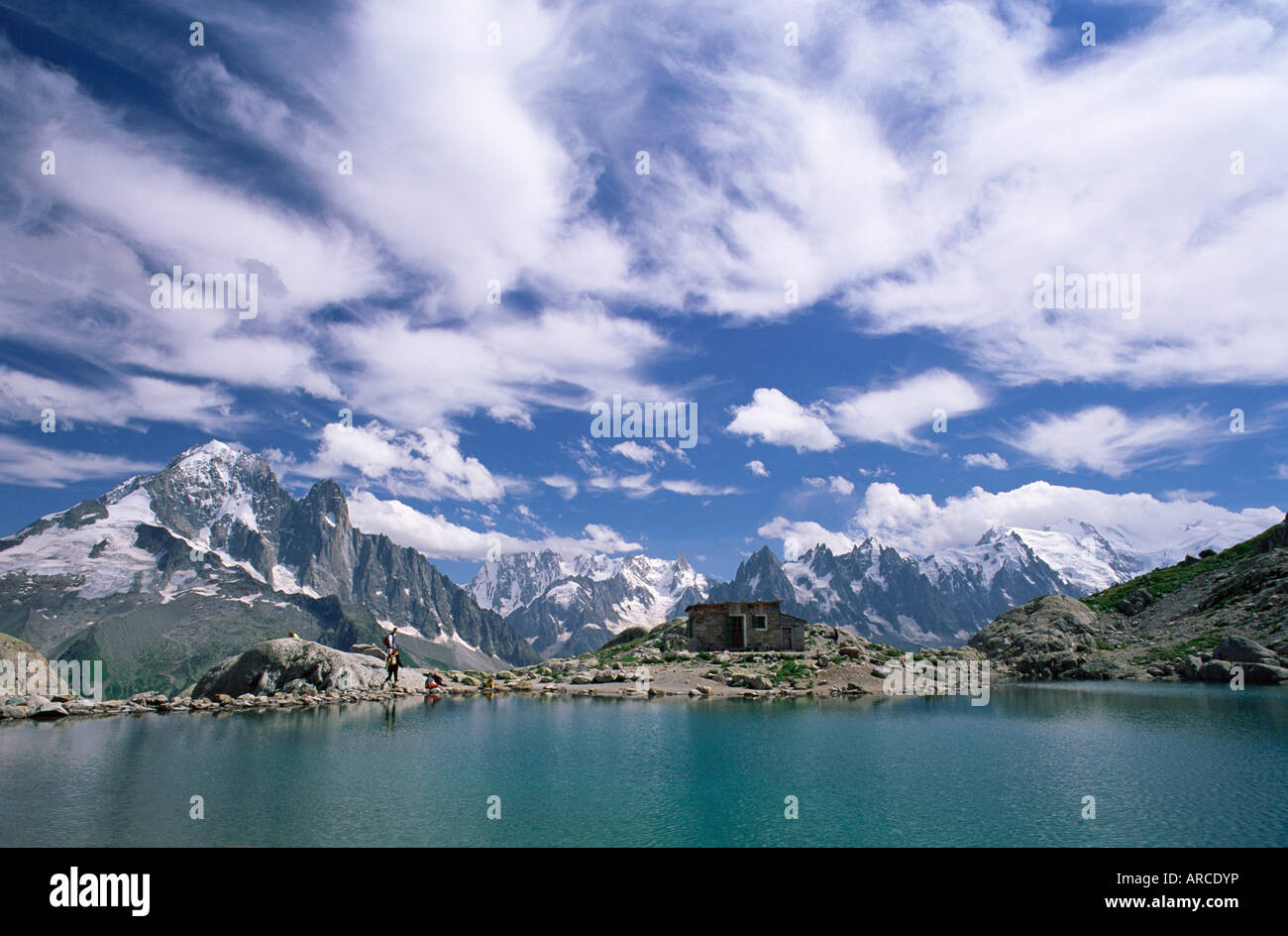 Lac Blanc (weißer See) und Berge, Chamonix, Haute Savoie, Rhône-Alpes, Französische Alpen, Frankreich Stockfoto