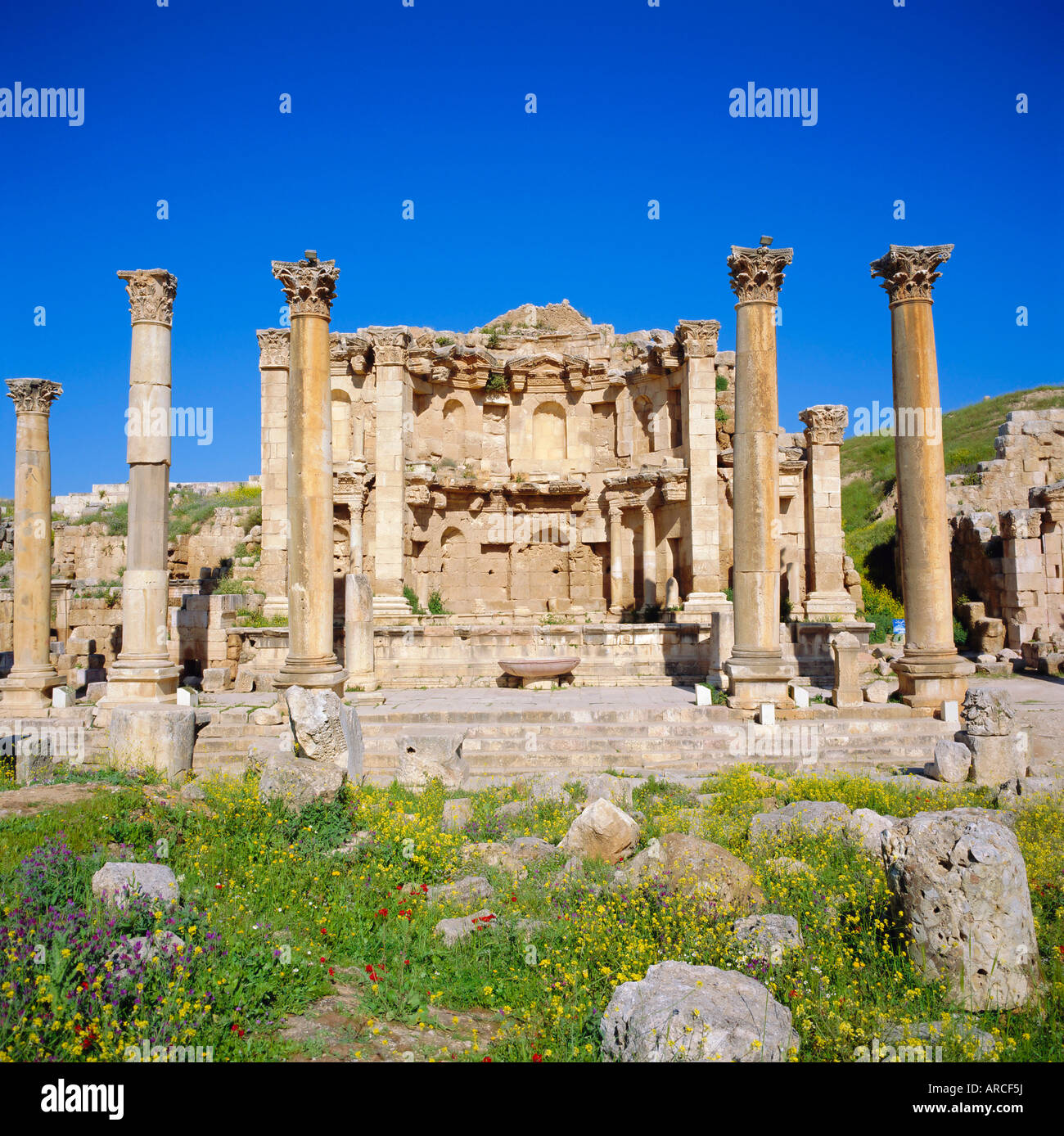 Nymphäum (öffentliche Brunnen), 2. Jahrhundert n. Chr. von römischen Decapolis Stadt Jerash, Jordanien, Naher Osten Stockfoto