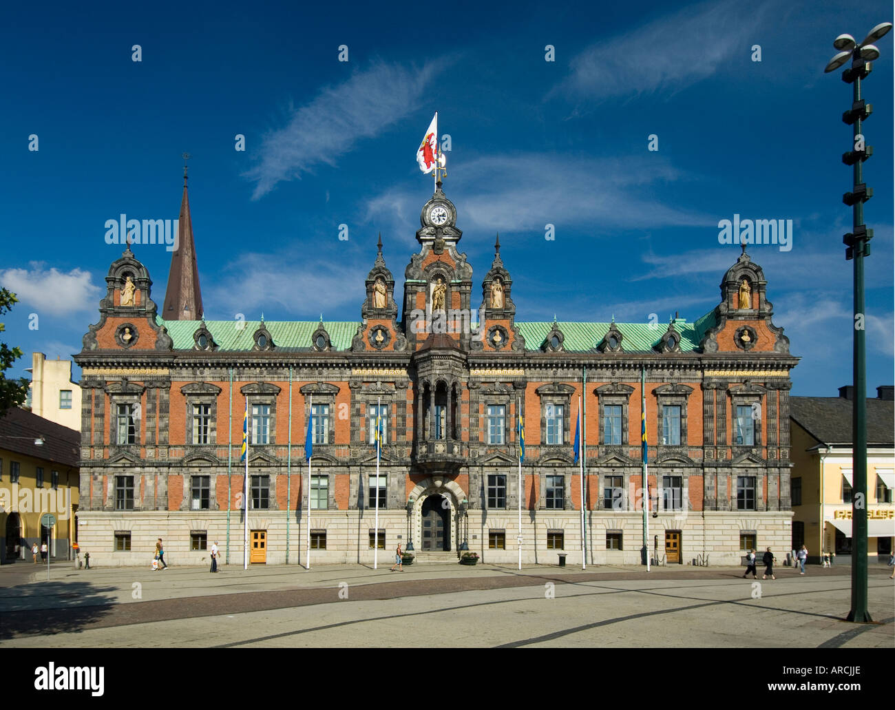 Rathaus von Malmo, Schweden belegte 1546 steht an einer Ecke eine große offene Platz genannt Stortorget Stockfoto