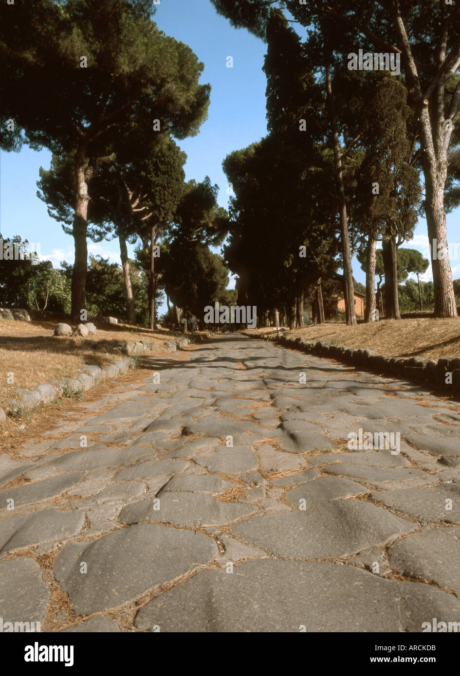 Rom, Lazio, Italien. Via Appia oder Via Appia zwischen Dritten und vierten Meilensteine zeigt original alte Steinen Stockfoto