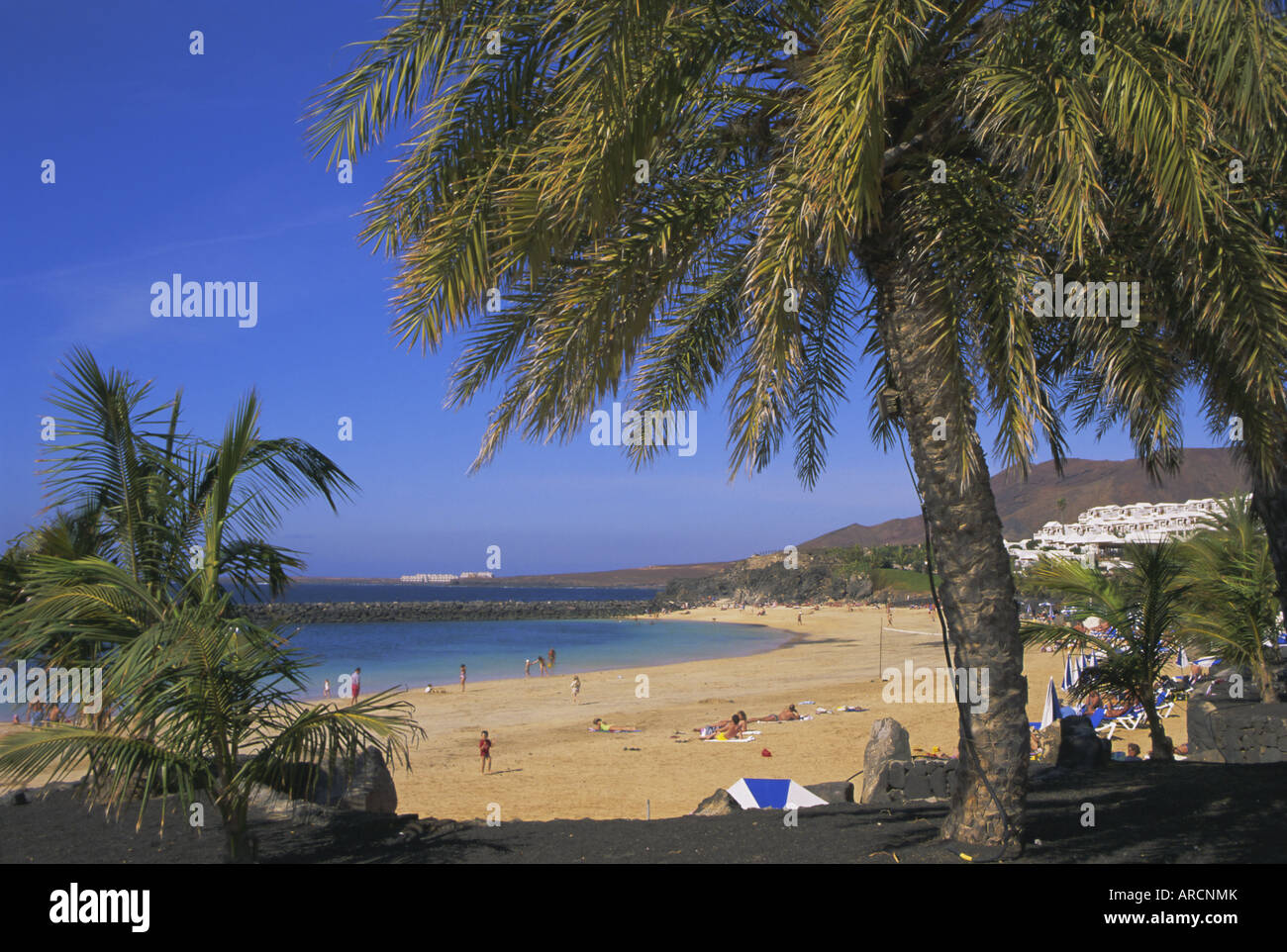 Der Strand von Playa Blanca, Lanzarote, Kanarische Inseln, Atlantik, Spanien, Europa Stockfoto