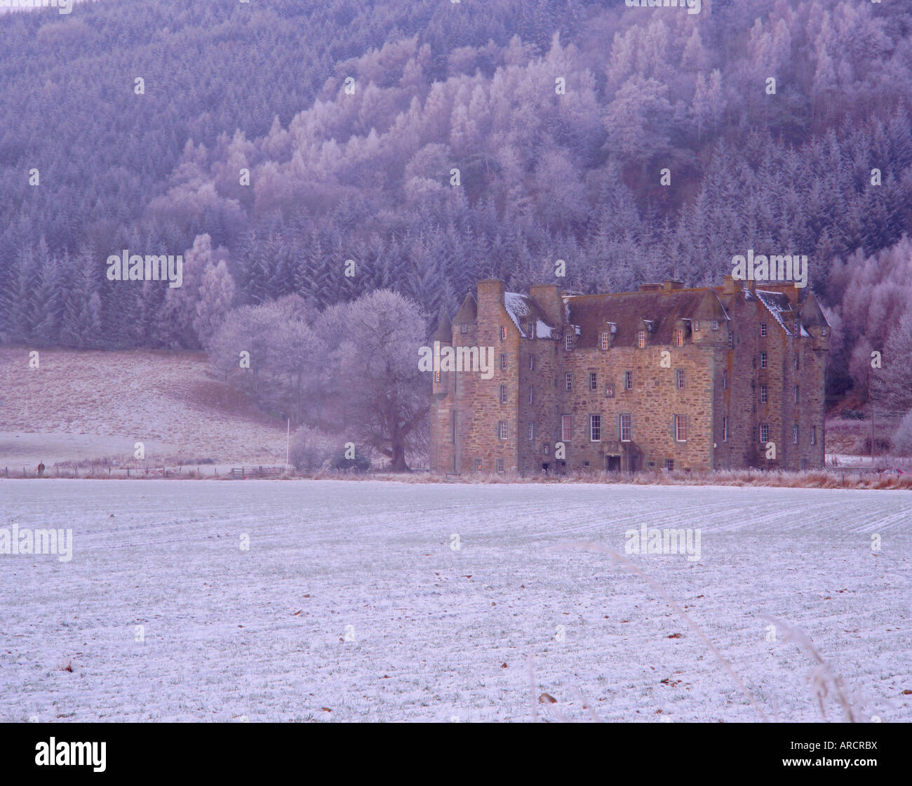 Castle Menzies im Winter Weem, Perthshire, Schottland, UK, Europa Stockfoto