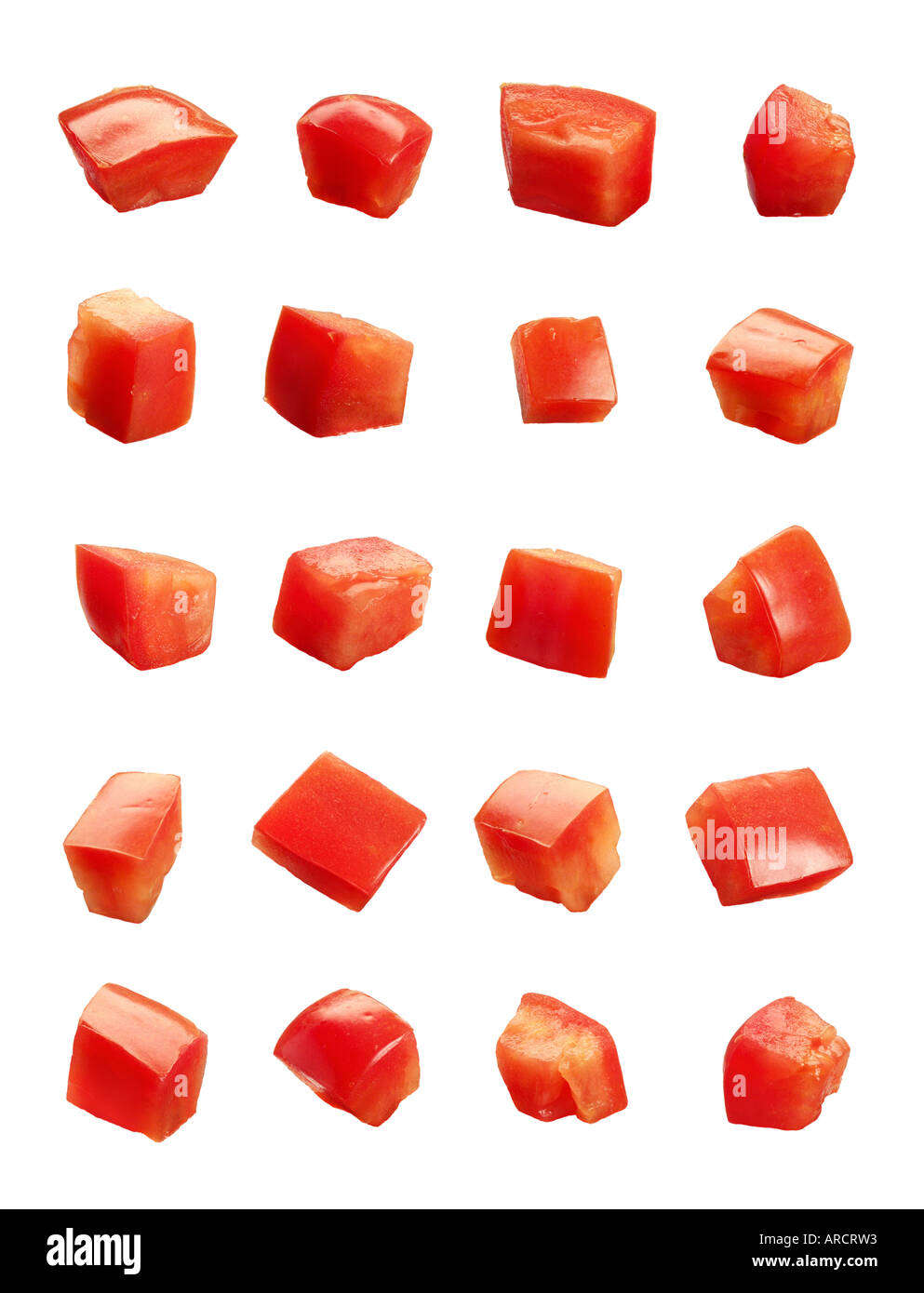 Gewürfelte Tomaten, isoliert Stockfoto