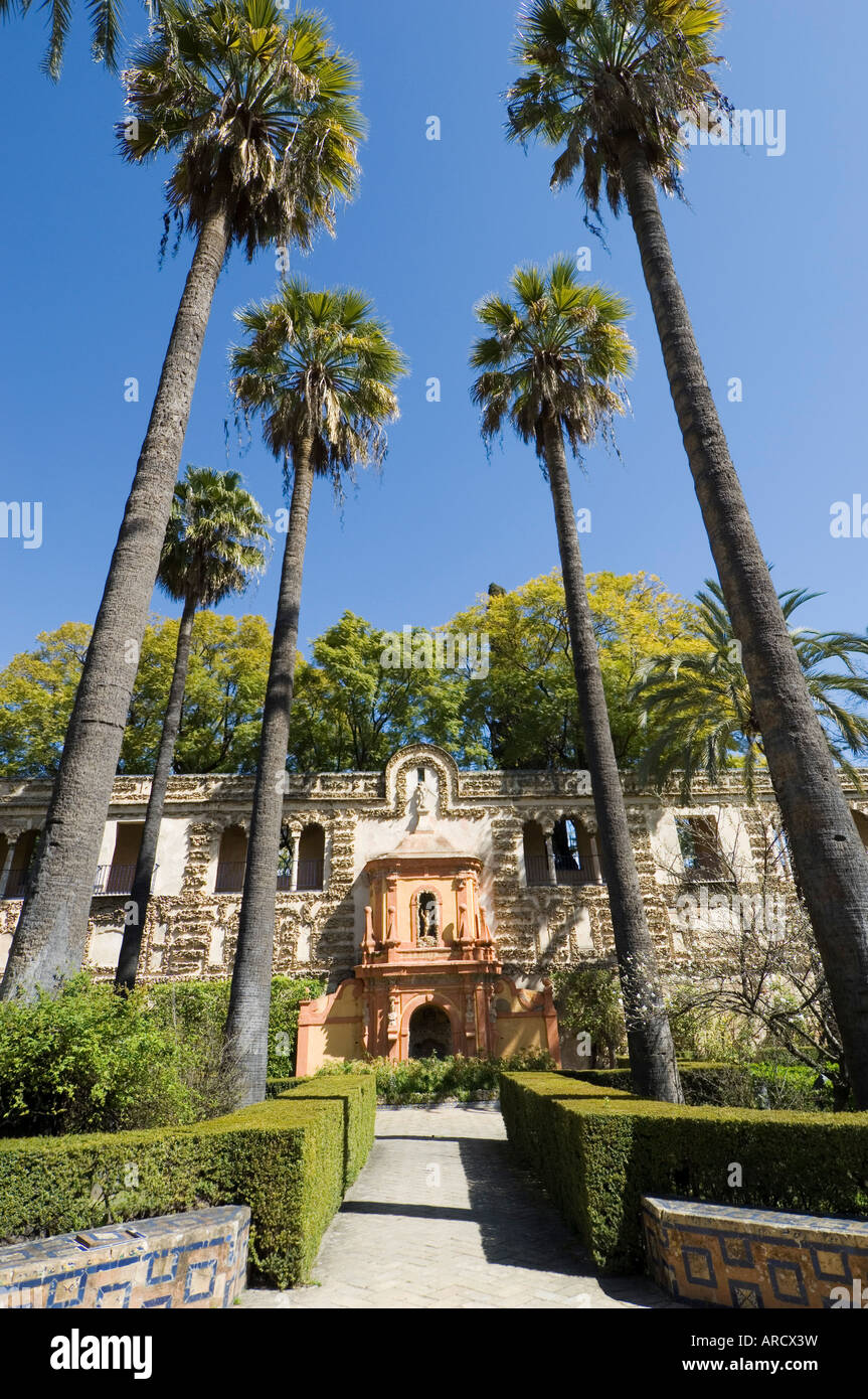 Die Gärten des Real Alcazar, Viertel Santa Cruz, Sevilla, Andalusien (Andalusien), Spanien, Europa Stockfoto