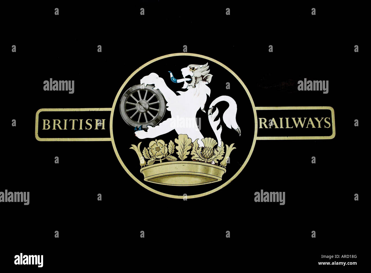British Railways Schild an einem Dampfzug in Oxenhope Ausstellung. Keighley and Worth Valley Railway, Yorkshire, Vereinigtes Königreich. Stockfoto