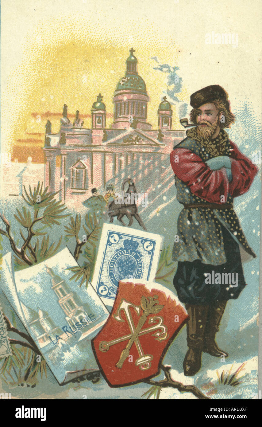 Chromolithographed russische Bild Postkarte postalisch verwendet 1905 Stockfoto