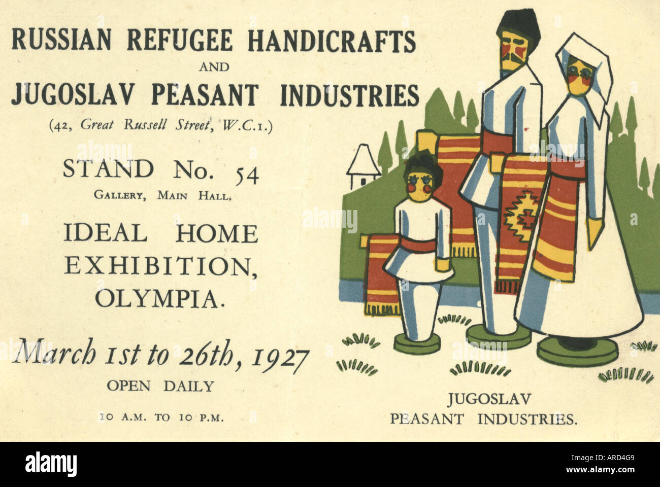 Werbung Ansichtskarte für wohltätige Zwecke Verkauf für russischen Flüchtlinge im Ideal Home Ausstellung, Olympia, London, 1927 Stockfoto