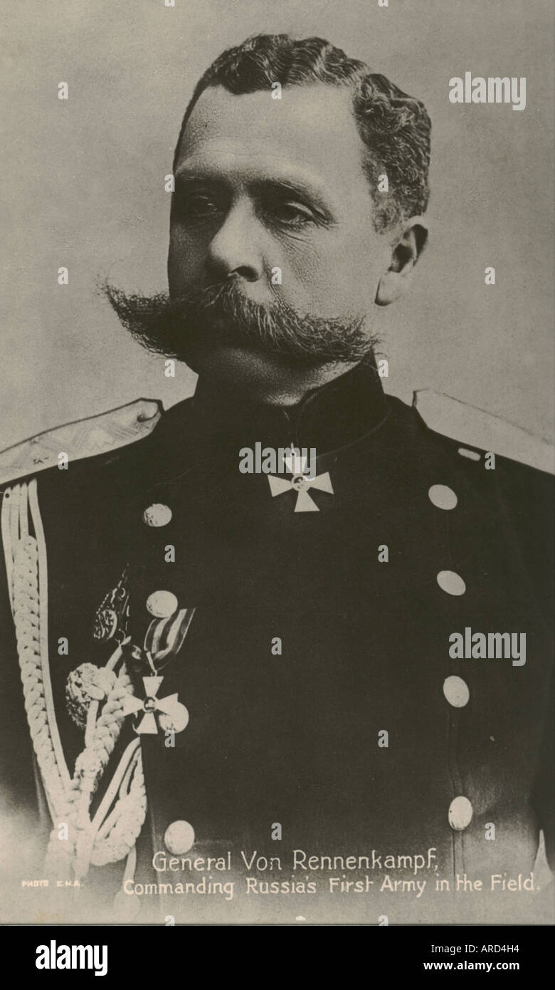 Fotografische Ansichtskarte von General Von Rennenkampffs, Kommandeur der russischen 1. Armee im Feld ca. 1912 Stockfoto