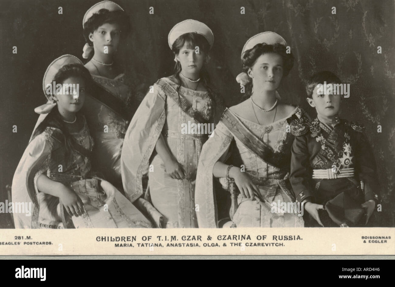 Fotografische Ansichtskarte der Kinder von ihrer kaiserlichen Majestäten Zar & Zarin von Russland ca. 1908 Stockfoto
