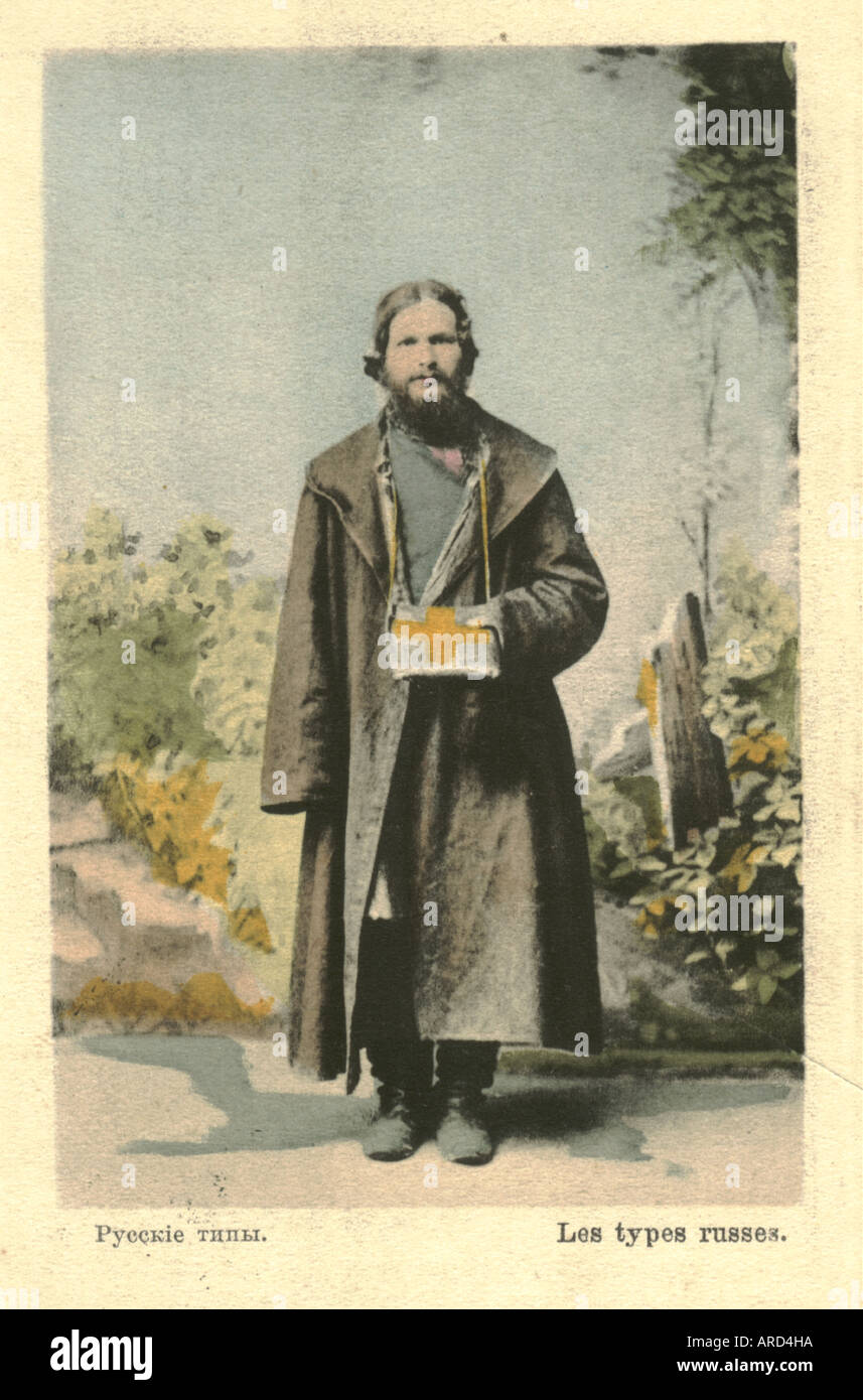 Postkarte von russischen Mönch betteln um Almosen circa 1905 Stockfoto