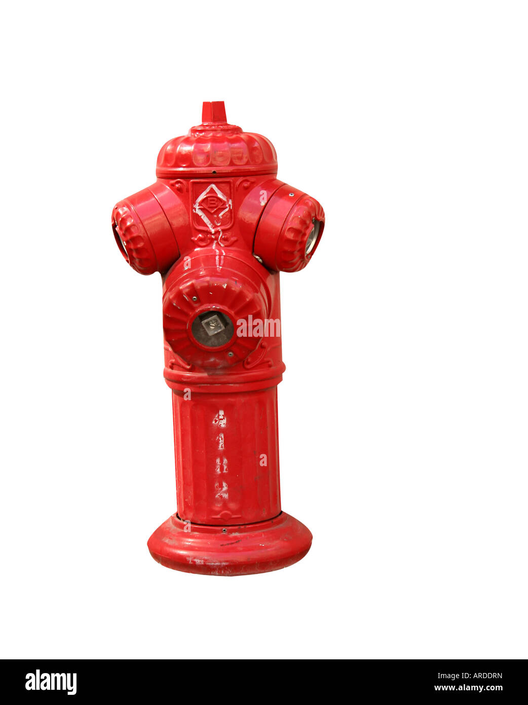 roter Hydrant isoliert auf weiss Stockfoto