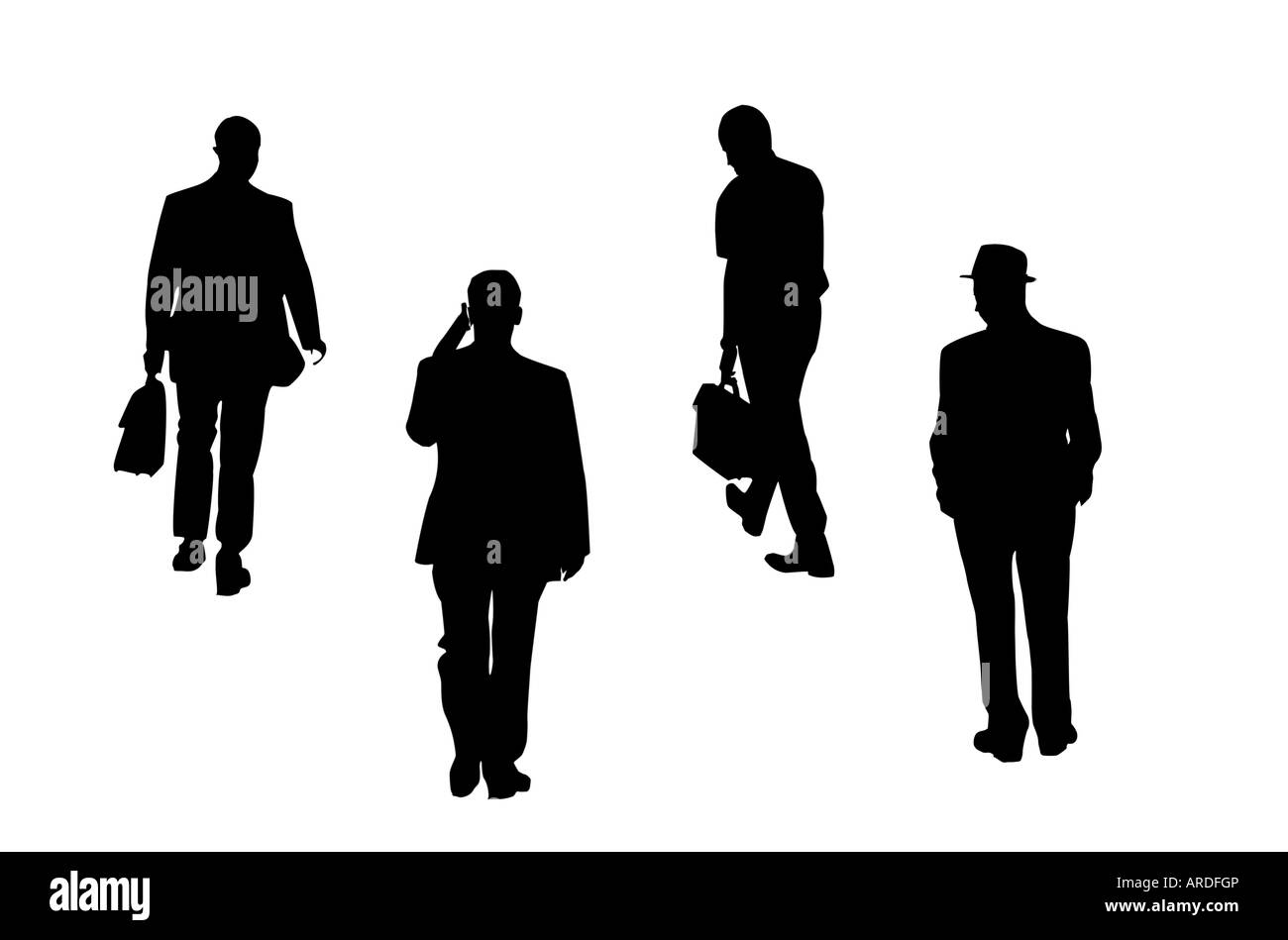 Business-Team; schwarze Schatten isoliert auf weiss Stockfoto