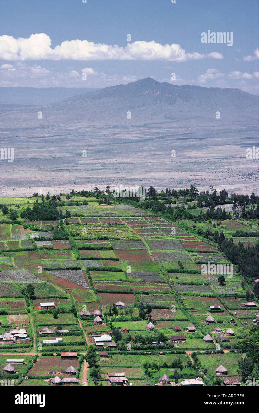 Blick über das Great Rift Valley in Richtung Mount Longonot aus dem Steilhang in der Nähe von Limuru Kenia in Ostafrika Stockfoto